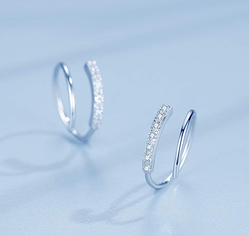 Reffeer 925 Sterling Silver CZ Crawler Earrings Wrap Cuff Earrings For Women Teen (A-Silver) - Image 5